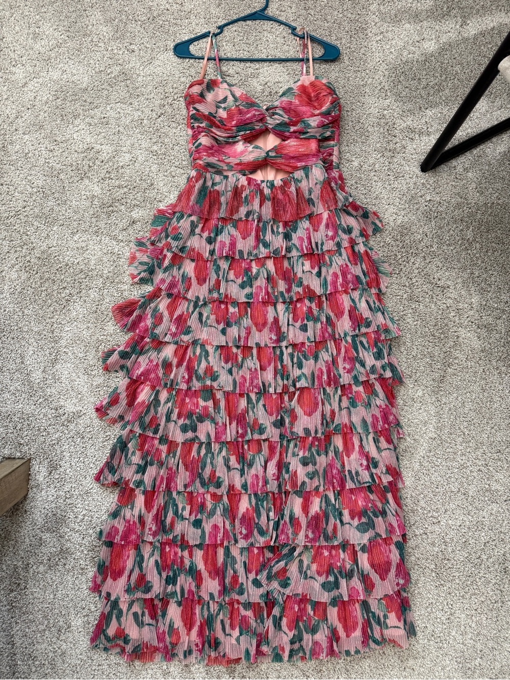 Gianni Bini Pink Green Floral Spaghetti Strap Dress